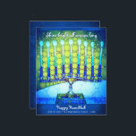 Budget Blue Hanukkah Menorah Lysa Upp Kort<br><div class="desc">”Lys starkt hela säsongen.” Vit kalligrafiskrift och en konstnärlig, närbildsfotoillustration av en ljus, färgrik, blå menorah hjälper dig att välkomna den judiska högtiden Hanukkah. Känn värmen och glädjen under högtidsperioden när du skickar detta fantastiska, färgrika Hanukkah-kort till överkomligt pris. Matchande kuvert, klistermärken, påsar, presentpapper, serveringsbrickor och andra produkter finns tillgängliga...</div>