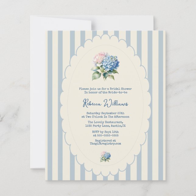 Budget Blue Hydrangea Coastal Stripe Bridal Shower (Framsida)