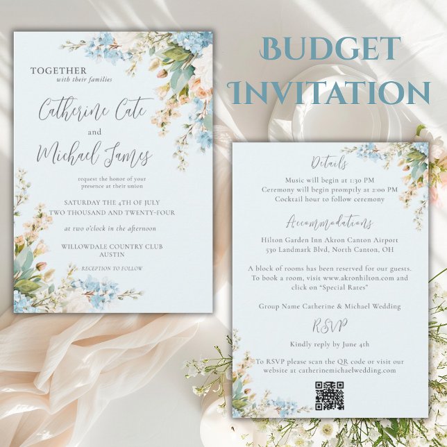 Budget Blue Hydrangea Floral Elegant Wedding Inbjudningar (Skapare uppladdad)
