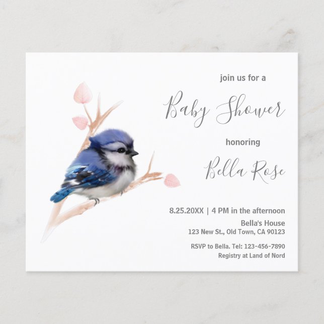 Budget Blue Jay Bird Baby Shower-inbjudan (Framsida)