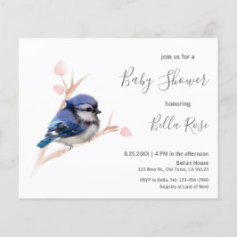 Budget Blue Jay Bird Baby Shower-inbjudan
