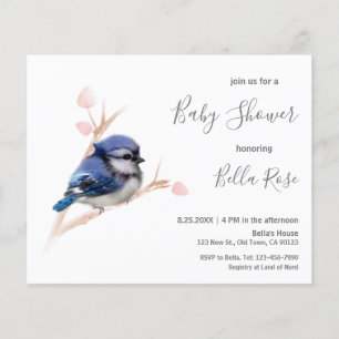 Budget Blue Jay Bird Baby Shower-inbjudan