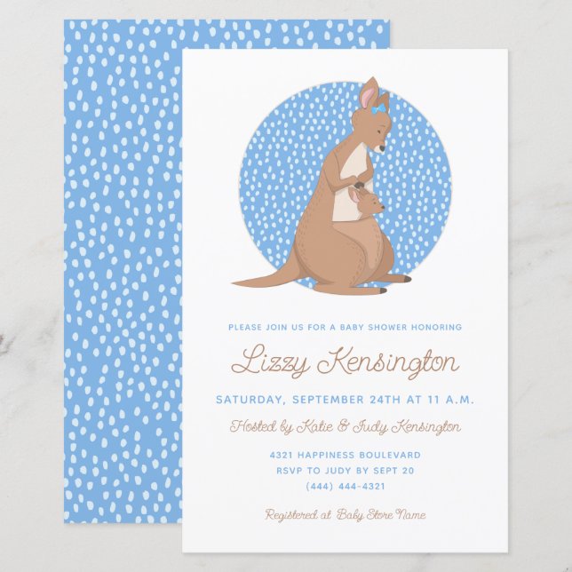 Budget Blue Kangaroo Boy Baby Shower-inbjudan (Fram/baksida)