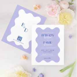 BUDGET Blue Lavender Wave Monogram QR Code Bröllop