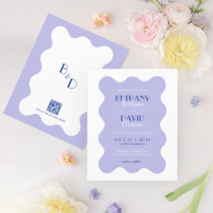 BUDGET Blue Lavender Wave Monogram QR Code Bröllop