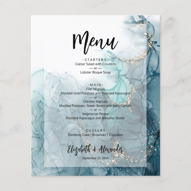 Budget Blue Marble Bröllop Menu Flygblad (Framsidan)