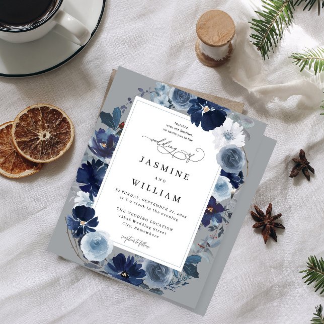 Budget Blue & Navy Blommigt på Grått Bröllop (Skapare uppladdad)