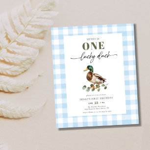 Budget Blue One Lucky Anka Boy 1st Birthday Inbjud Flygblad