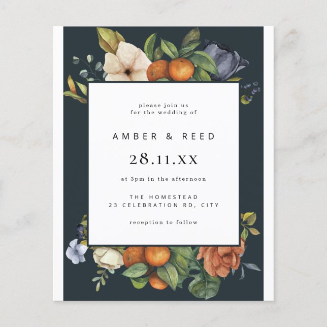 Budget Blue Orange Sommaren Botanique Boho Bröllop (Framsida)