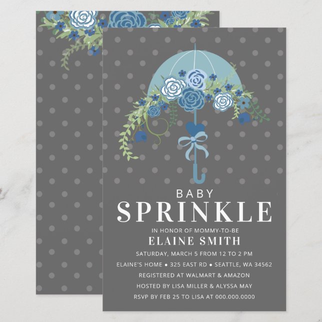 Budget Blue Parbrella Boy Shower-inbjudan (Fram/baksida)