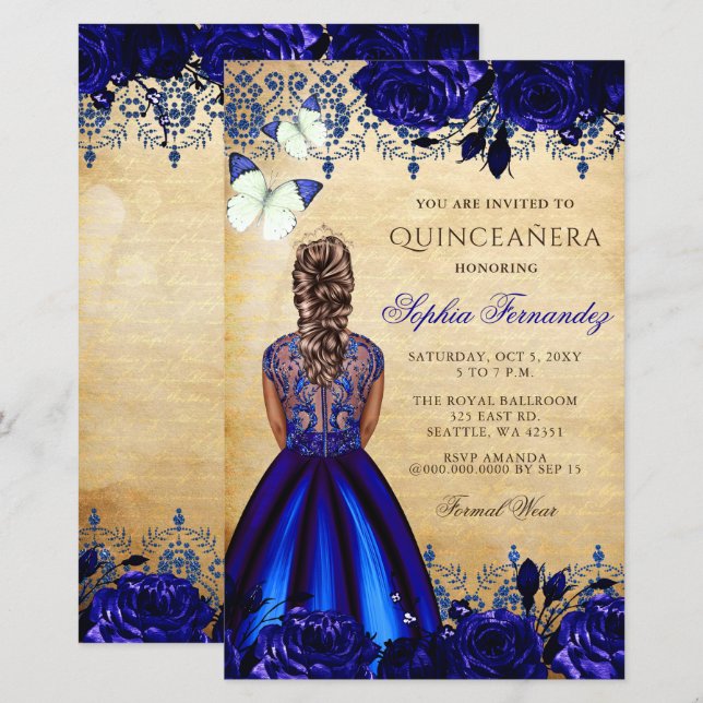 Budget Blue Princess Quinceañera-inbjudan (Fram/baksida)