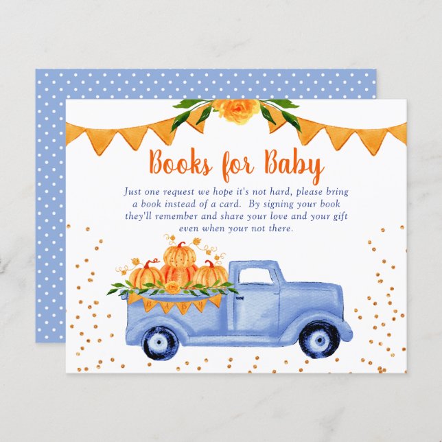 Budget Blue Pumpkin Lastbil Bokar för Baby Card (Fram/baksida)