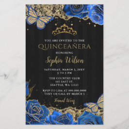 Budget Blue Ro Black GoldQuinceañera-inbjudan