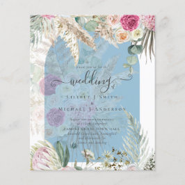 BUDGET Blue Rosa Blommigt Pampas Grass Bröllop Flygblad
