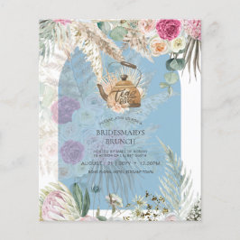 BUDGET Blue Rosa Pampas Grass Tea Party Shower Flygblad