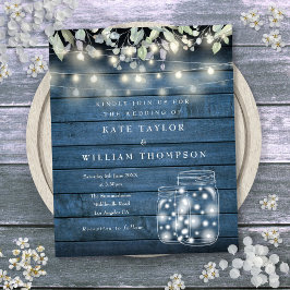 Budget Blue Rustic Ljus Mason Burk bröllopsinbjuda