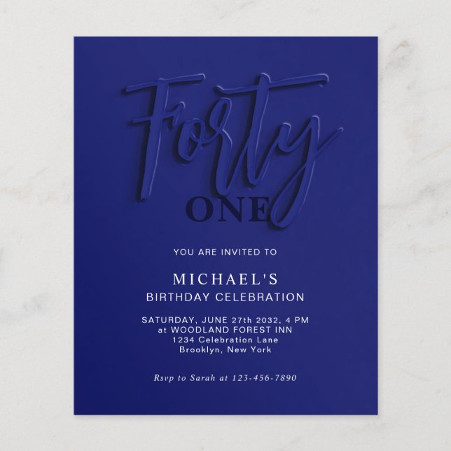 BUDGET Blue Script 40:e Vuxens födelsedag (Framsida)