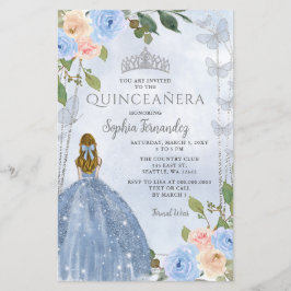 Budget Blue Silver Blommigt Princess Quinceañera