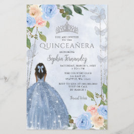 Budget Blue Silver Blommigt Princess Quinceañera