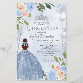 Budget Blue Silver Blommigt Princess Quinceañera
