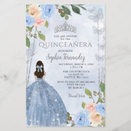 Budget Blue Silver Blommigt Princess Quinceañera
