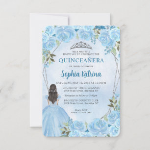 Budget Blue Silver Blommigt Princess Quinceañera Anteckningskort