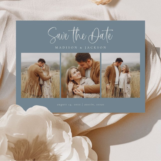 Budget Blue Simple Calligraphy Script 4 Photo Spara Datumet (Skapare uppladdad)