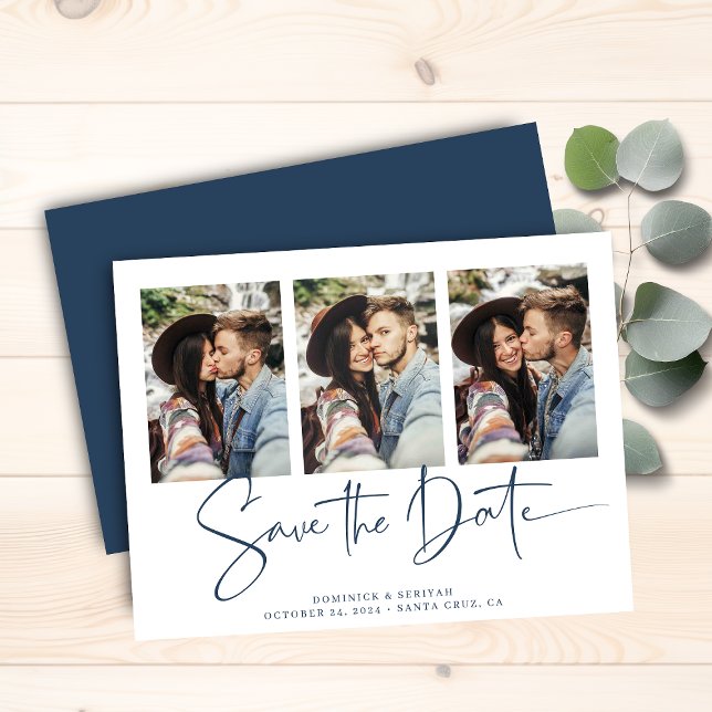 Budget Blue Typography Bröllop spara datum (Budget Blue Typography Wedding Save the Date Card)