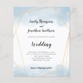Budget Blue Watercolor Guld Geometric Bröllop