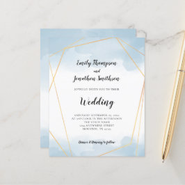 Budget Blue Watercolor Guld Geometric Bröllop
