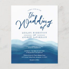 Budget Blue Watercolor Wave Wedding bjudande