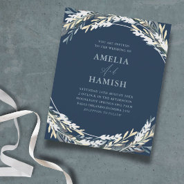 Budget Blue Winter Watercolor Foliage Bröllop