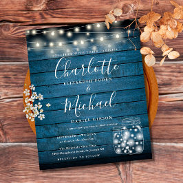 Budget Blue Wood Mason Burk bröllopsinbjudan