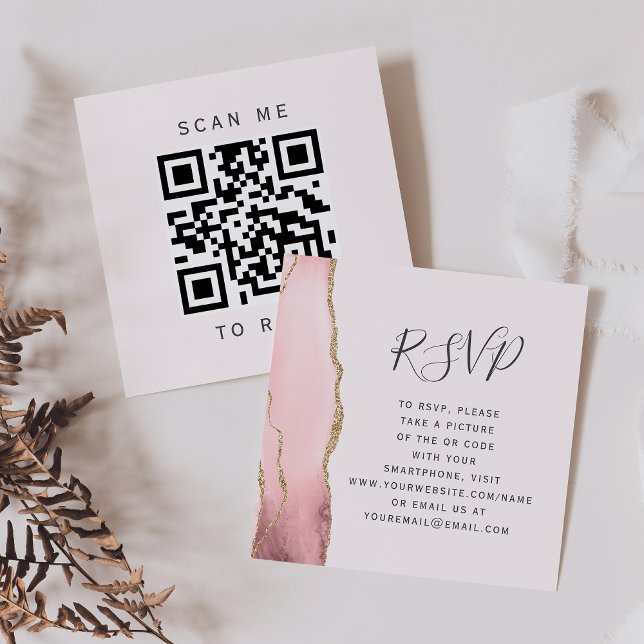 Budget Blush Guld Agat Bröllops QR-kod RSVP Tilläggskort (Skapare uppladdad)