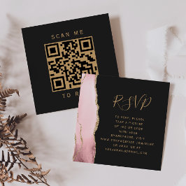 Budget Blush Guld Agat Mörkt Bröllop QR-kod RSVP Tilläggskort
