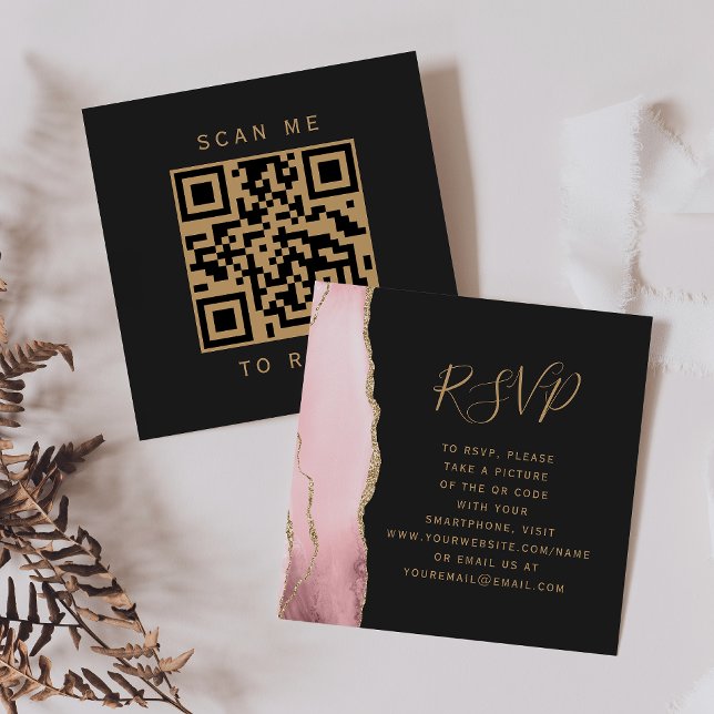 Budget Blush Guld Agat Mörkt Bröllop QR-kod RSVP Tilläggskort (Skapare uppladdad)