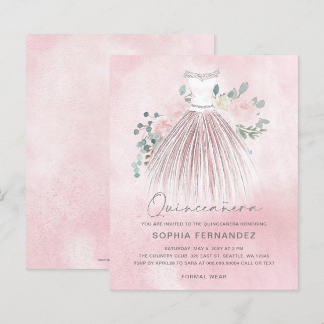 Budget Blush guld glitter Klänning Quinceañera Inb (Fram/baksida)