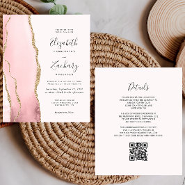 Budget Blush Guldagate QR-kod Bröllopsinbjudan