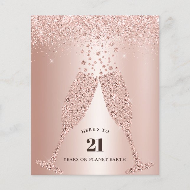 Budget Blush Pink Champagne 21st Birthday Invite (Framsida)