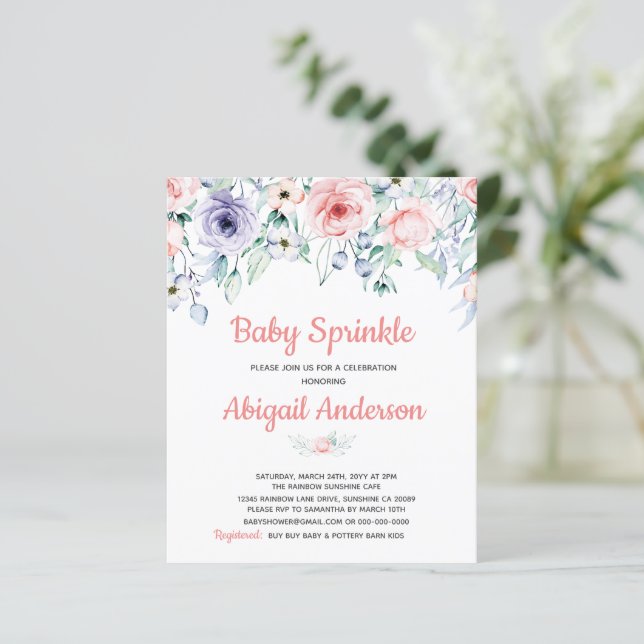 Budget Blush Rosa Blommig Baby Sprinkle Inbjudan (Stående Fram)