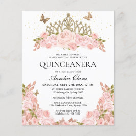 BUDGET Blush Rosa Blommig Guld Tiara Quinceanera