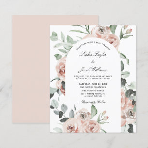 Budget Blush Rosa Blommor Rosor Bröllopsinbjudan