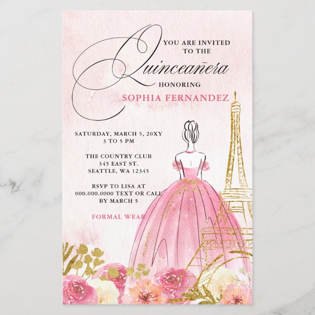 Budget Blush Rosa Eiffeltornet Paris Quinceañera (Framsida)
