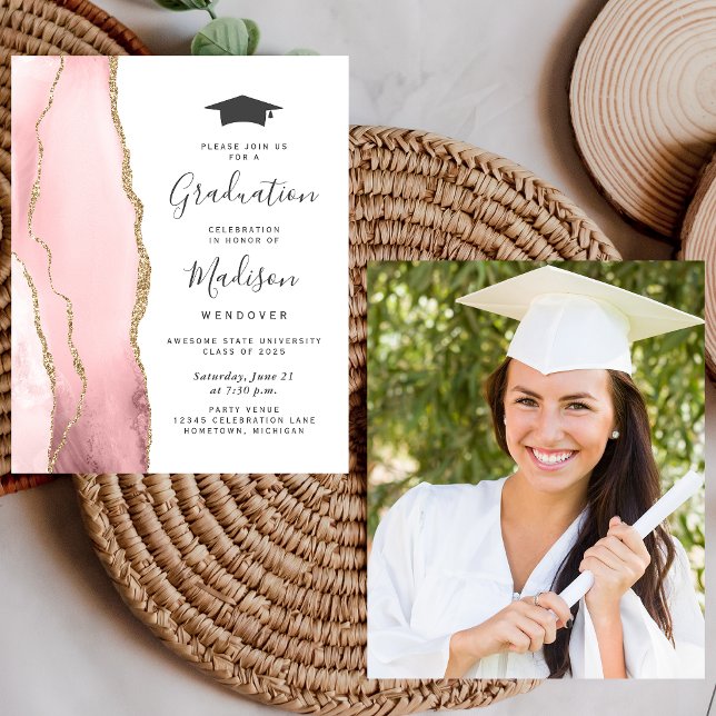 Budget Blush Rosa Guld Agat Examen Inbjudan (Skapare uppladdad)