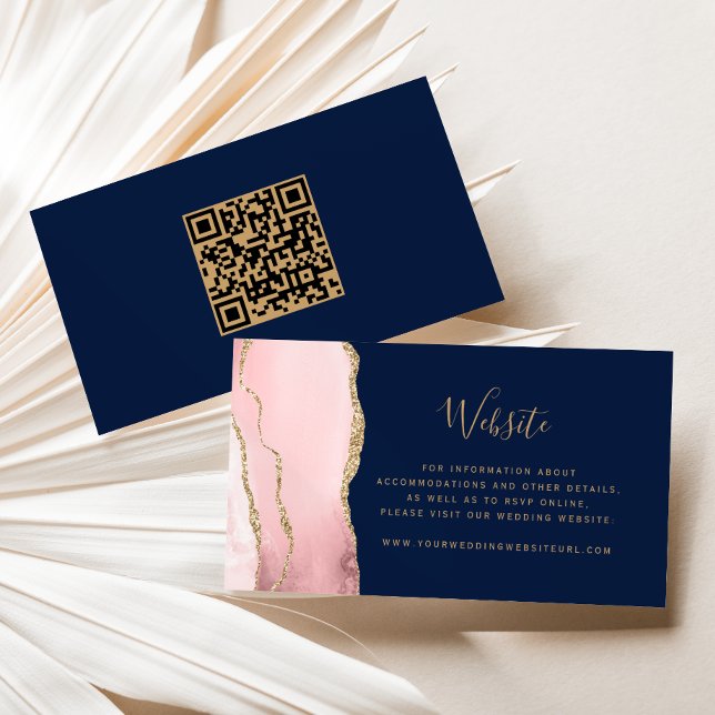 Budget Blush Rosa Guld Agat Marin Bröllops QR-kod Tilläggskort (Skapare uppladdad)