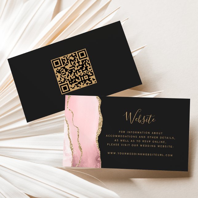 Budget Blush Rosa Guld Agat Mörkt Bröllop QR-kod Tilläggskort (Skapare uppladdad)