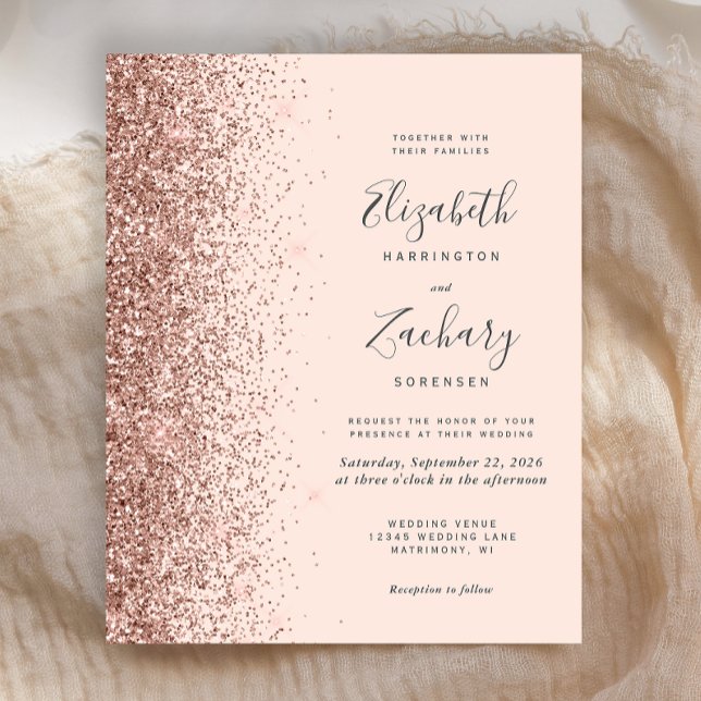 Budget Blush Rosa Guld Glitter Bröllopsinbjudan (Skapare uppladdad)