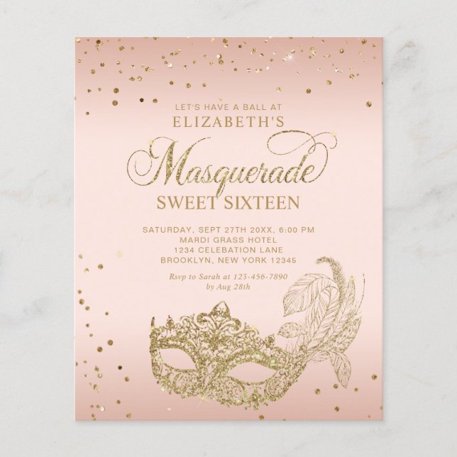 BUDGET Blush Rosa Guld Glitter Maskerad Söt 16 (Framsida)