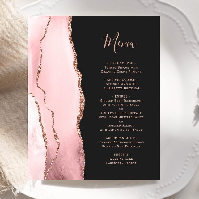 Budget Blush Rose Gold Agate Dark Wedding Menu (Skapare uppladdad)