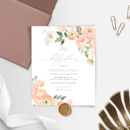 Budget Blush & Sagegrön Baby Shower-inbjudan